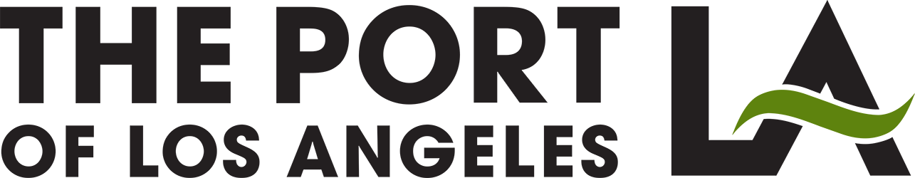 Logo the words: The Port of Los Angeles LA letters as a graphic green swipe for the A crossbar.